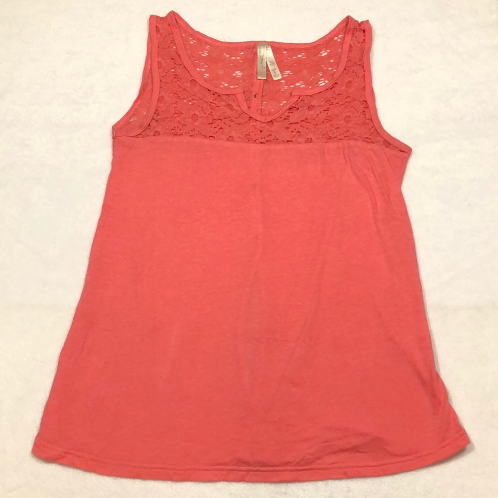 Cute Pink-Salmon Lace upper Tank Top top with  Buttons and open lower back Small